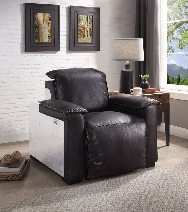 Misezon - Top Grain Leather Power Motion Recliner - Dark Brown