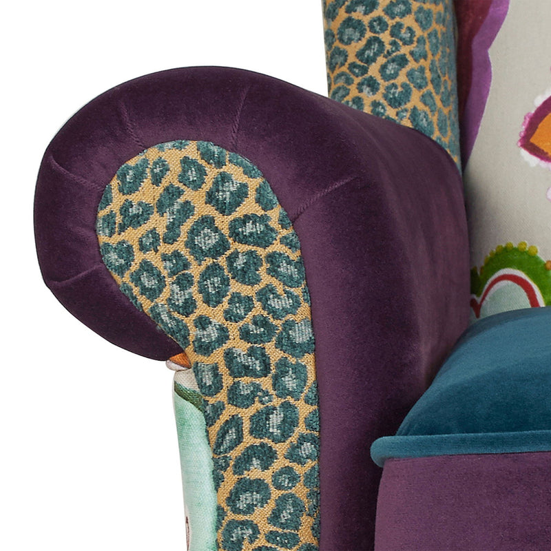 Anya - Boho Chic Wingback Accent Arm Chair - Floral / Leopard / Blue Teal / Purple