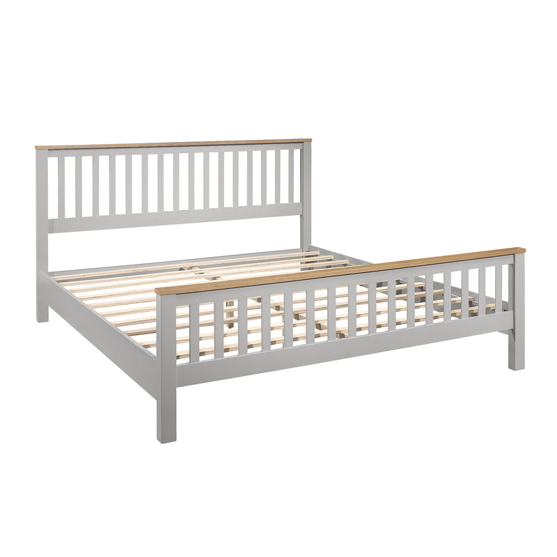 Country Style Concise Gray Solid Platform Bed with Oak Top, No Box Spring Needed, King