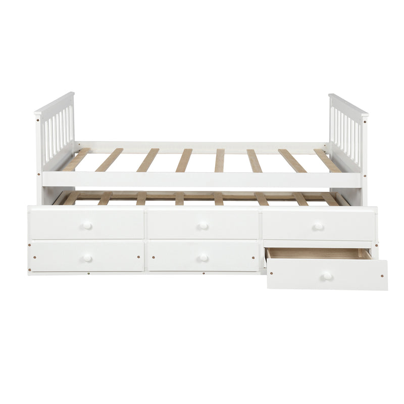 TOPMAX Captain's Bed Twin Daybed with Trundle Bed and Storage Drawers, White