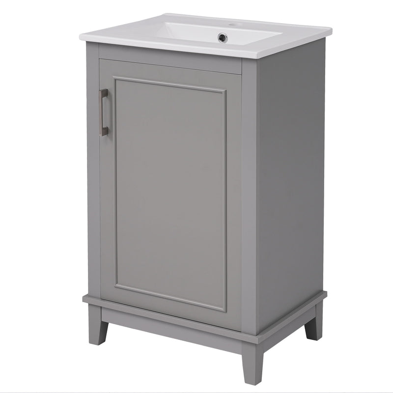 Modern Small Bathroom Vanity Cabinet With Ceramic Basin, Ample Storage, 1 Soft Close Door