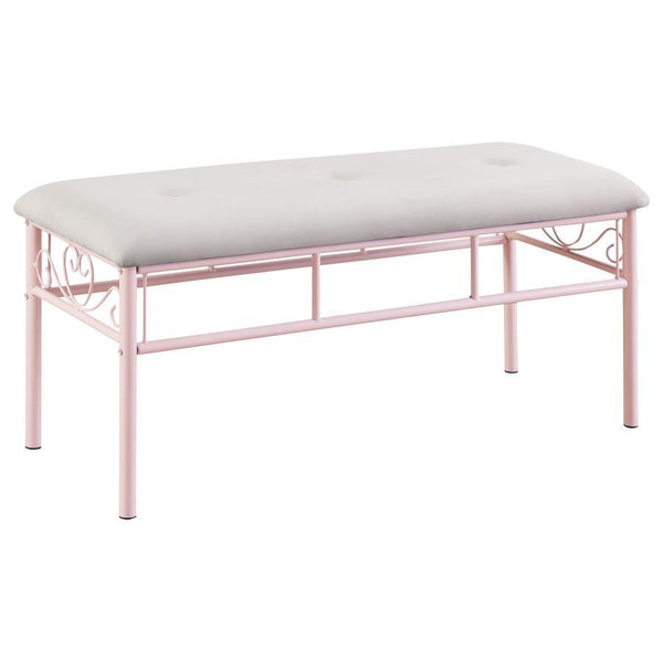 Massi - Fabric Upholstered Bench - White And Powder Pink