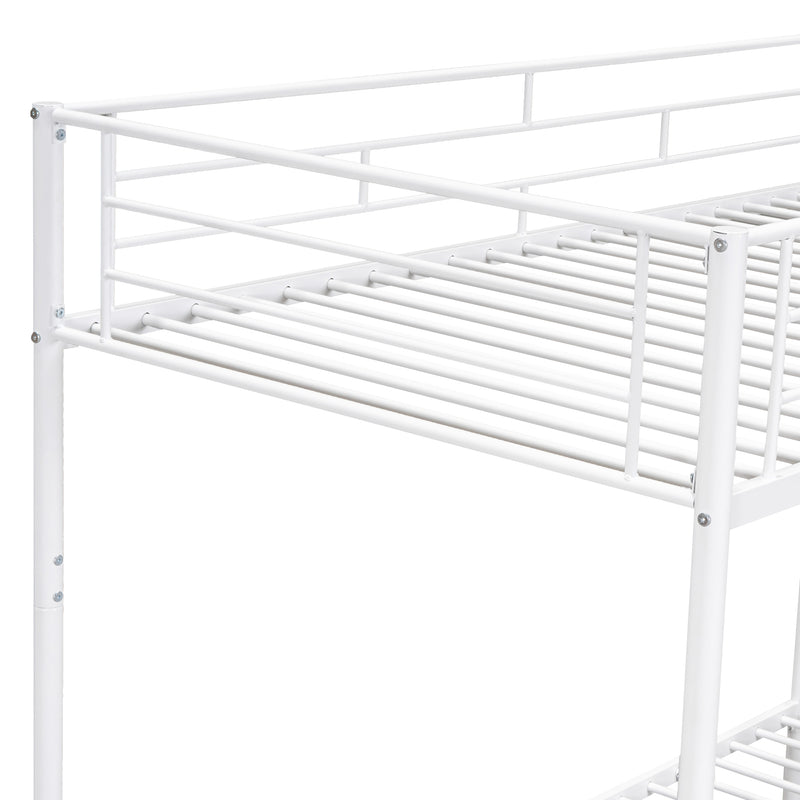 Twin Over Twin Metal Bunk Bed with Shelf and Guardrails, White