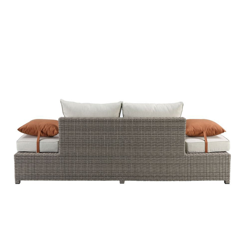 Salena - Patio Sofa & Ottoman - Beige Fabric & Gray Wicker - 26"