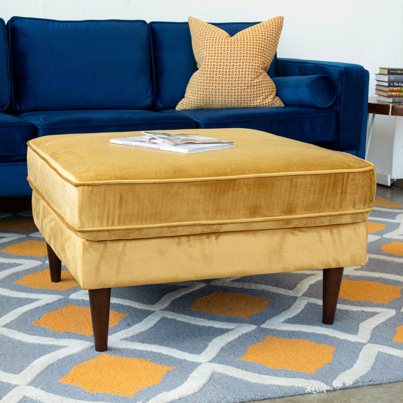 Amber - Square Upholstered Ottoman Linen