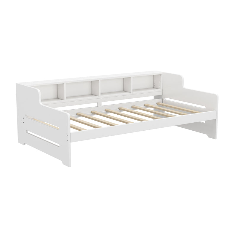 Twin Size Wooden Day Bed with Trundle for Guest Room, Small Bedroom, Study Room, White