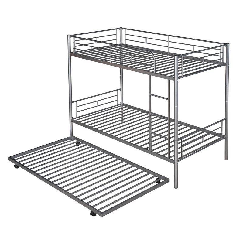 Twin-Over-Twin Metal Bunk Bed With Trundle,Can be Divided into two beds,No Box Spring needed ,White ( old sku: MF194806AAN )