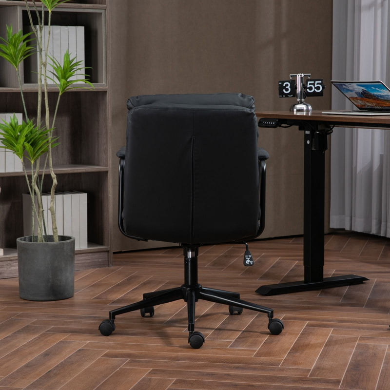 Office Chair, Mid Back Home Office Desk Task Chair With Wheels And Arms Ergonomic PU Leather Computer Rolling Swivel Chair With Padded Armrest