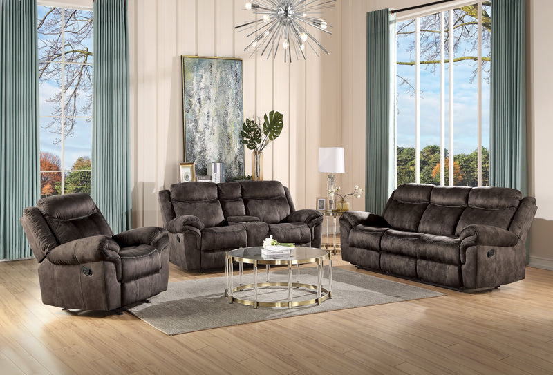 Zubaida - Two Tone Velvet Recliner Sofa With USB Port Drop Down Table