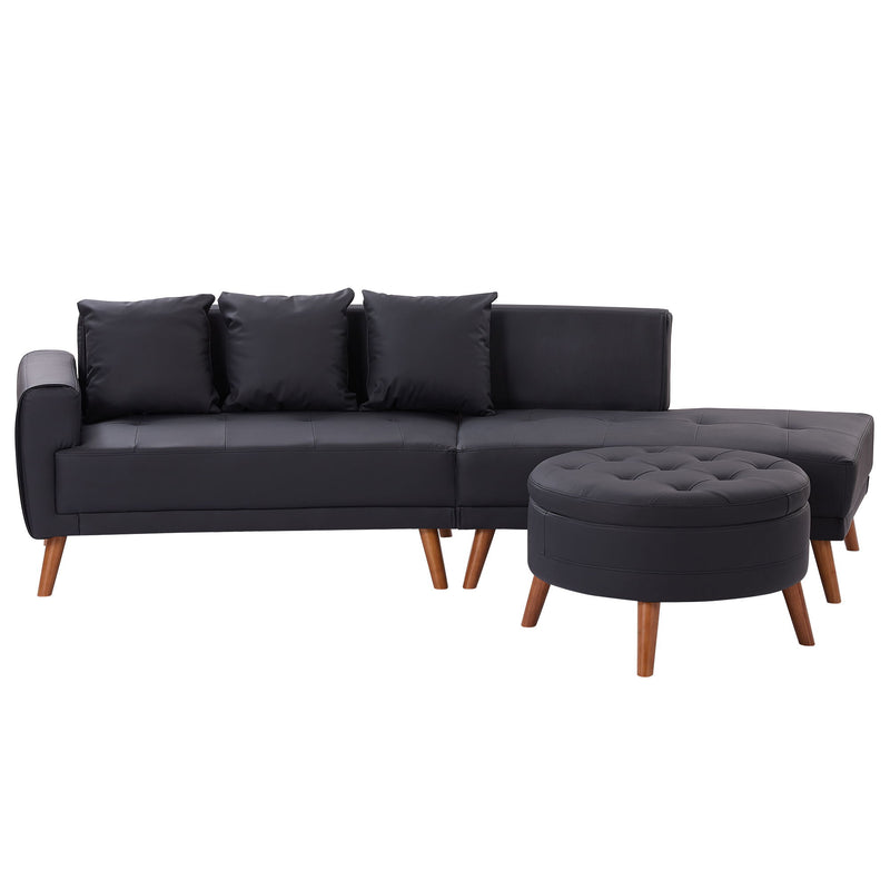 Contemporary Sofa Stylish Sofa Couch With A Round Storage Ottoman And Three Removable Pillows For Living Room