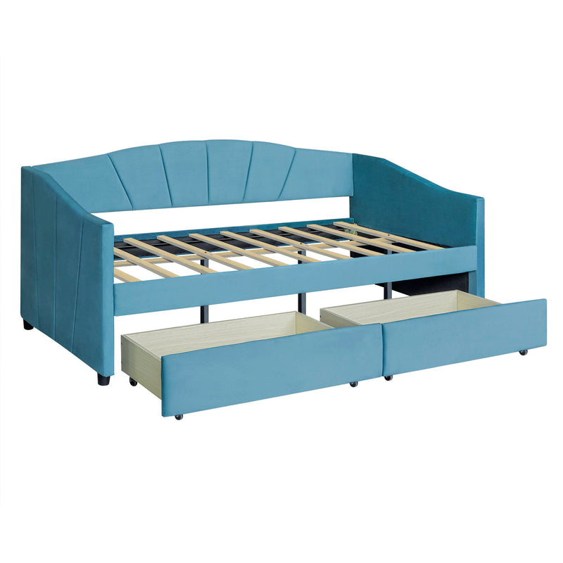 Upholstered Daybed With Two Drawers And Wood Slat