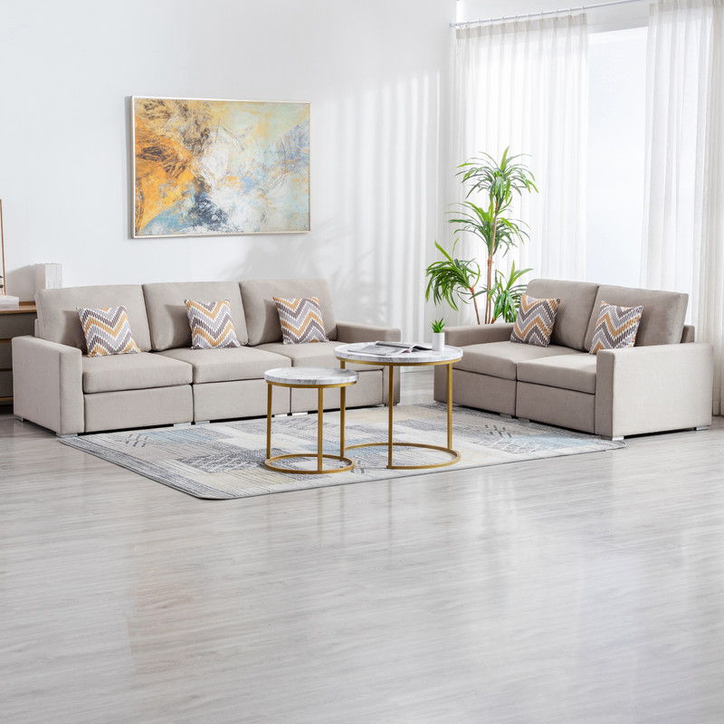 Nolan - Linen Fabric Sofa And Loveseat Living Room With Pillows And Interchangeable Legs