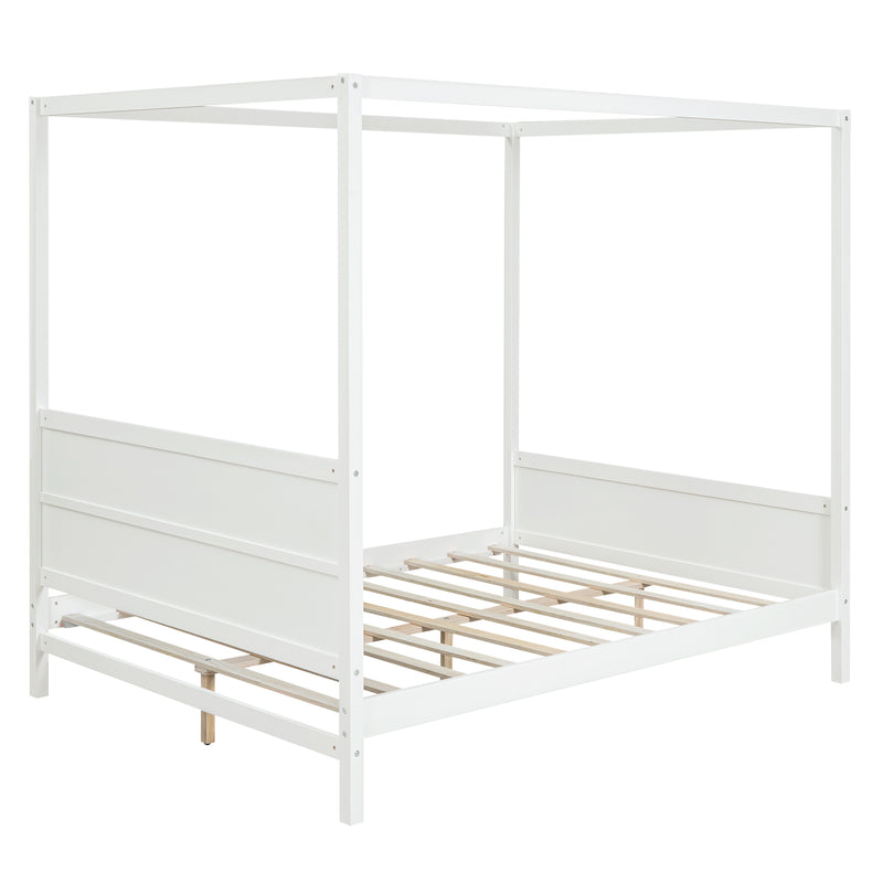 Queen Size Canopy Platform Bed with Headboard and Footboard,Slat Support Leg - White(OLD SKU:LT001912AAK)