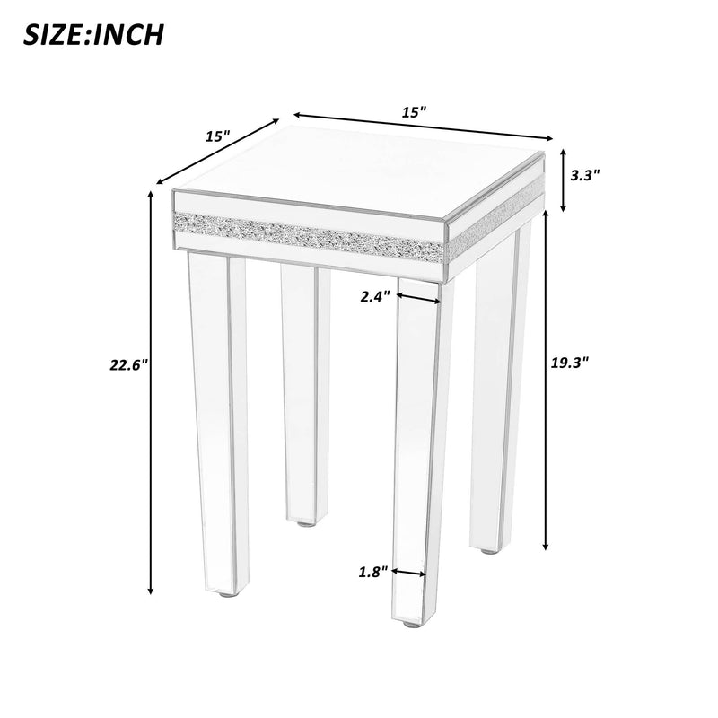 Fashionable Modern Glass MirroredTable With Crystal Design And Adjustable Height Legs