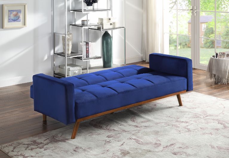 Tanitha - Futon - Blue Velvet & Natural Finish