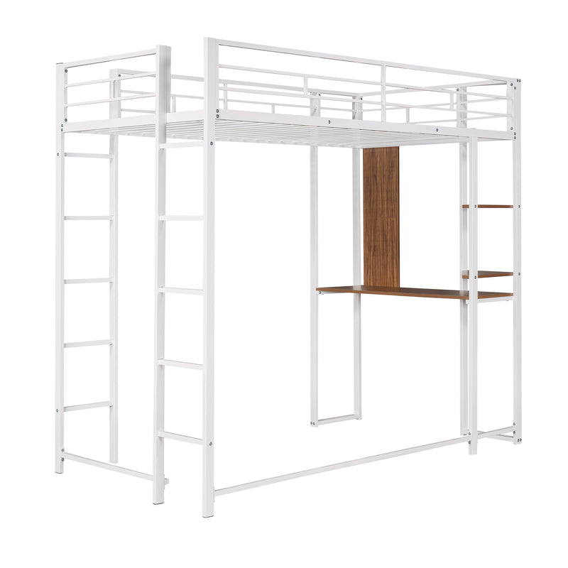 Twin Metal Loft Bed with 2 Shelves and one Desk ,WHITE(Old SKU: MF281206AAK)