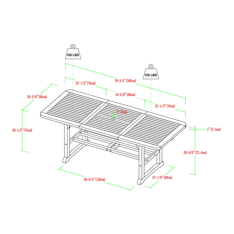 Modern Slat Top Solid Acacia Wood Butterfly Outoor Dining Table