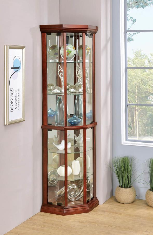 Appledale - 6-Shelf Corner Curio Display Cabinet - Medium Brown - Atlantic Fine Furniture Inc