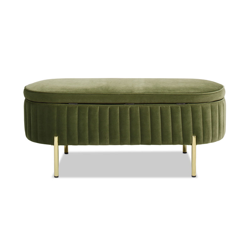 Chloe - Modern Glam Storage Bench - Olive Green