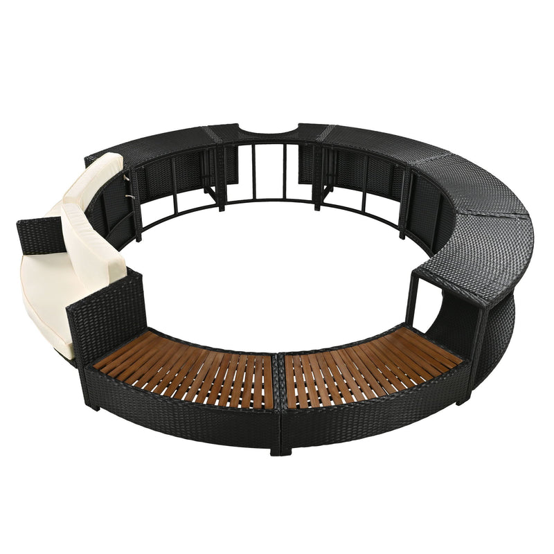 Spa Surround Spa Frame Patio Rattan Sofa Set With Storage Spaces, Mini Sofa And Comfortable Cushion For Patio, Backyard