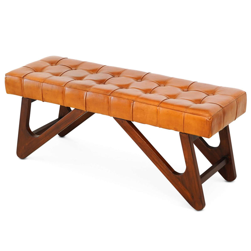 Mia - Bench With Buttons - Brown / Rustic