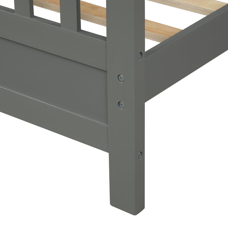 Wood Platform Bed with Headboard and Footboard, Full (Gray)