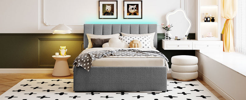 Teddy Fleece Full Size Upholstered Platform Bed with Trundle, Gray