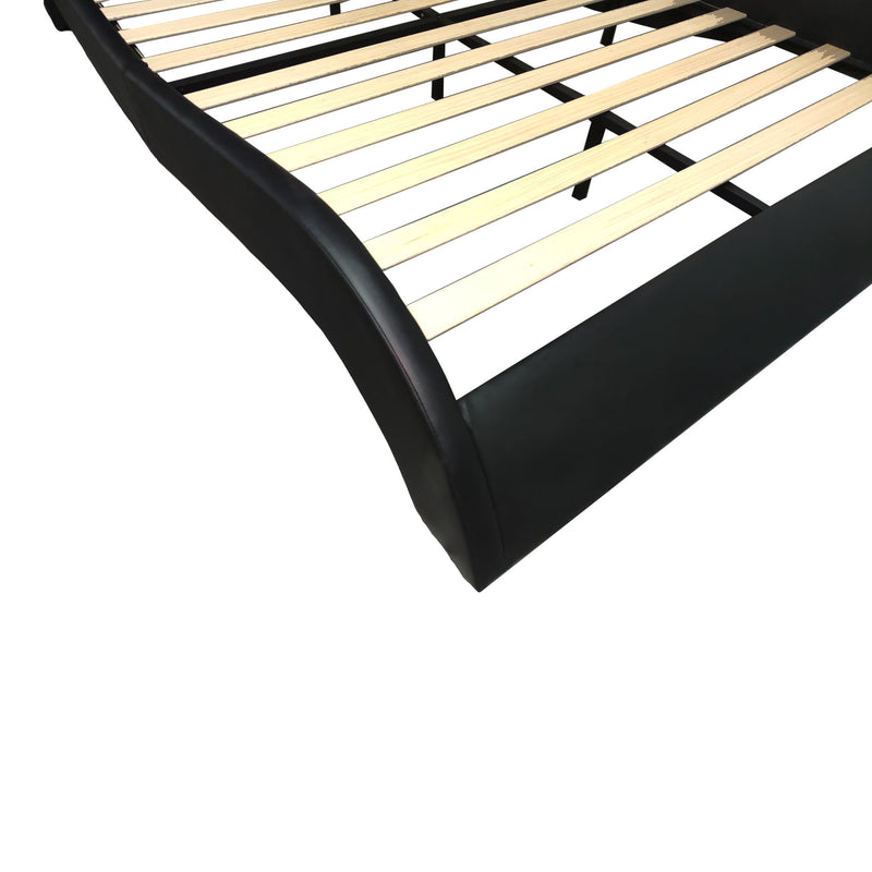 Upholstered Platform Bed Frame With LED Lighting, Bluetooth Connection To Play Music Control, Backrest Vibration Massage, Curve Design, Wood Slat Support, Exhibited Speakers