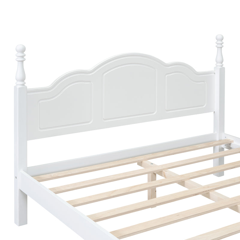 Queen Size Wood Platform Bed Frame,Retro Style Platform Bed with Wooden Slat Support,White