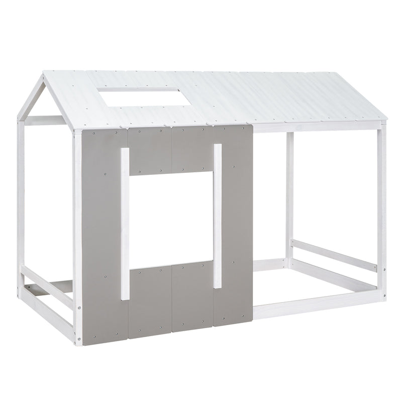 Twin Size House Platform with Roof and Window, White+Antique Grey(Old SKU: WF294130AAE)