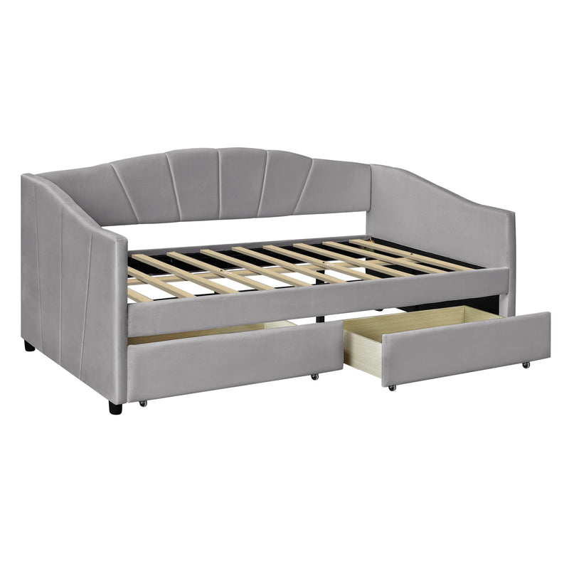 Upholstered daybed Twin Size with Two Drawers and Wood Slat  ,Gray