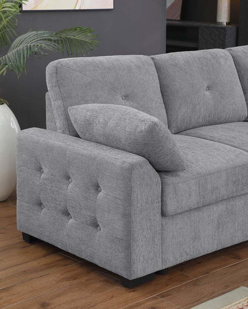 Nyhan - Upholstered Corner Sectional With Pull Out Loveseat And Storaged Chaise - Light Gray