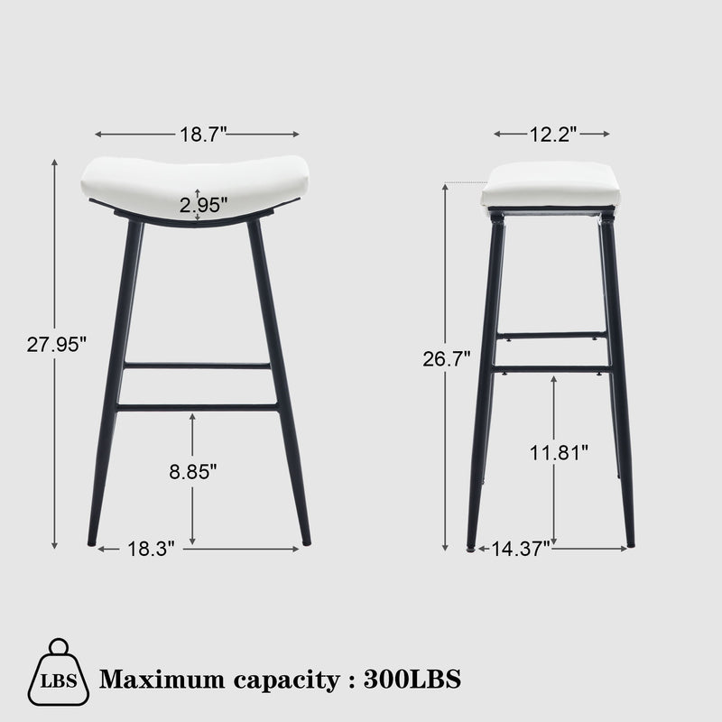 Bar Stools (Set of 2) Armless Counter Low Bar Stools Without Back Modern Linen Fabric Breakfast Stools With Metal Leg And Footrest