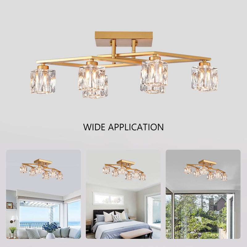 6 Light Crystal Ceiling Light For Dining Room, Modern Ceiling Lamp With Light Fixture For Entryway, Lobby, Kitchen, Bedroom, Living Room, Conference Room, (6*G9 Bulbs Included)