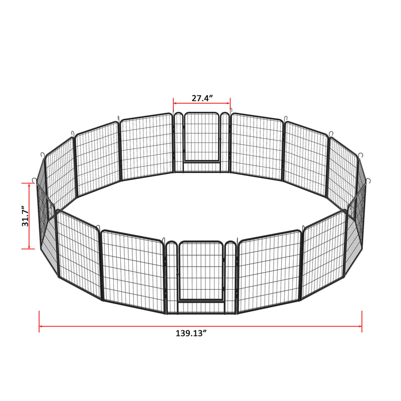 108.27" 16 Panels Heavy Duty Metal Playpen With Door, Dog Fence Pet Exercise Pen For Outdoor - Black