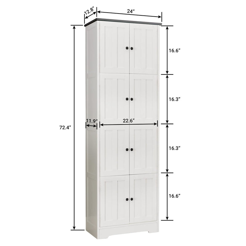 Tall Storage Cabinet With 8 Doors And 4 Shelves, Wall Storage Cabinet For Living Room, Kitchen, Office, Bedroom, Bathroom