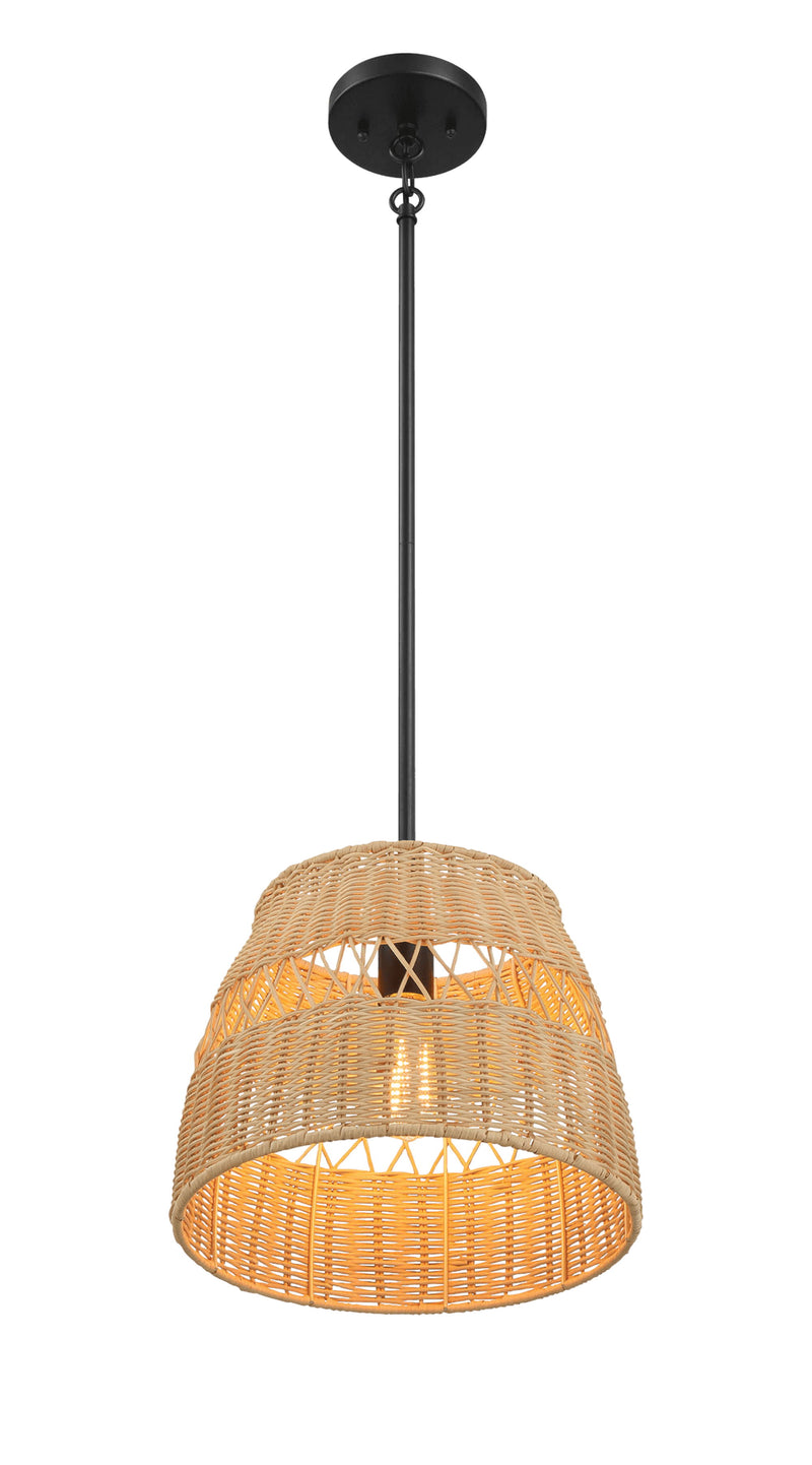 Essence - Single Lights Pendant With Shade - Black / Rattan