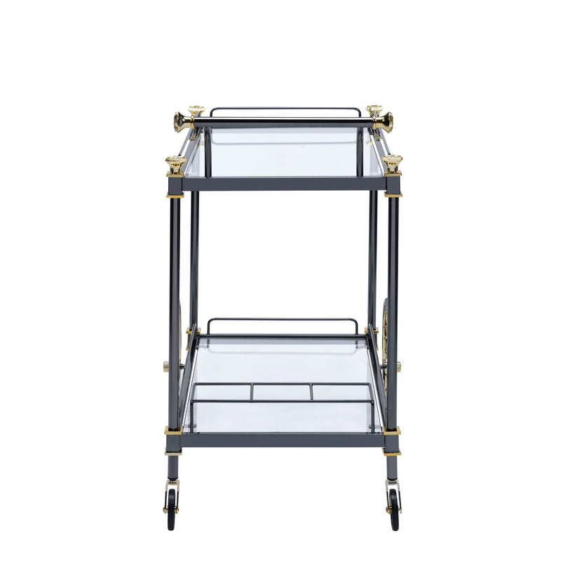 Cyrus - Clear Glass Serving Cart - Black / Gold