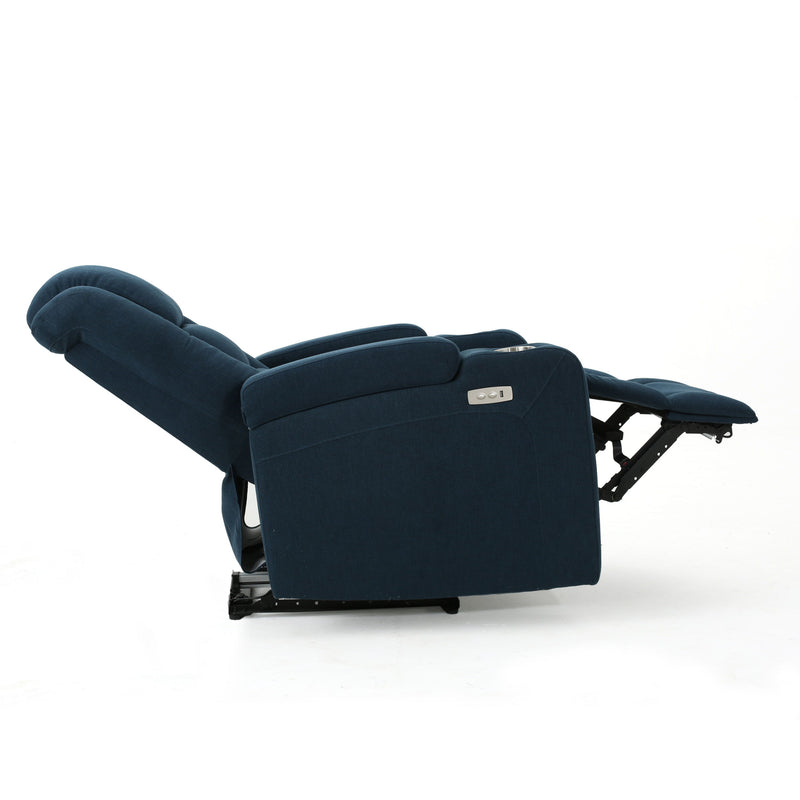 Wide - Power Standard Recliner Chair With Arm Storage With USB - Navy Blue