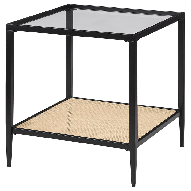 Amherst - Glass Top Metal with Cane Shelf End Table - Black