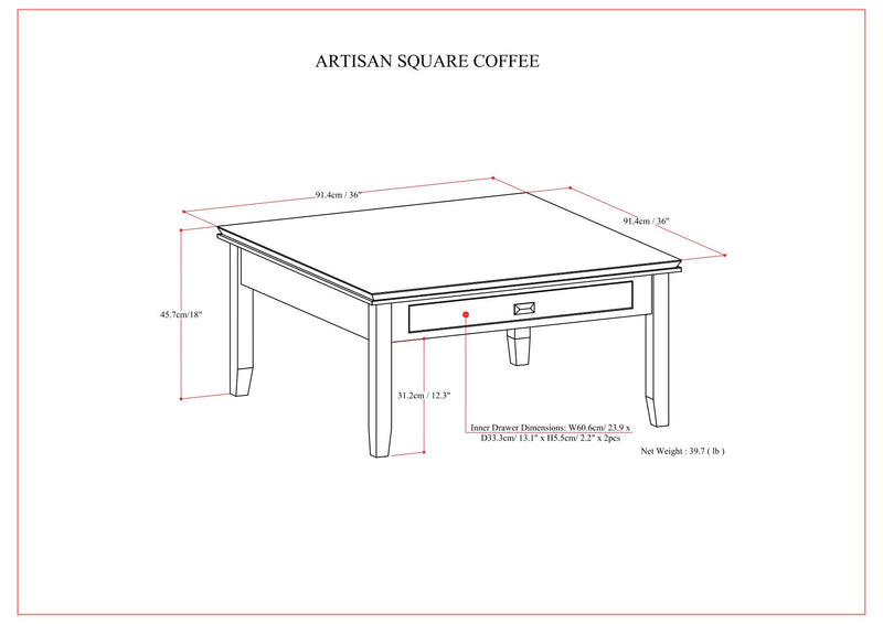 Artisan - Square Coffee Table - Russet Brown