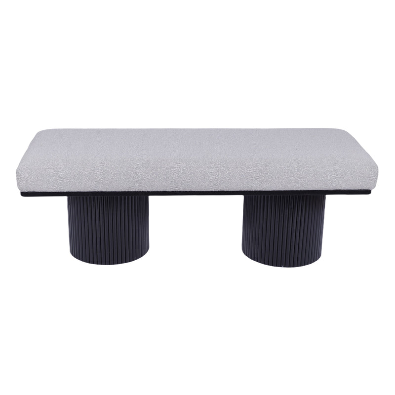 Upholstered Bench With Black Chunky Legs Boucle Contemporary Style Bed-End Bench For Bedroom Living Room - Light Gray