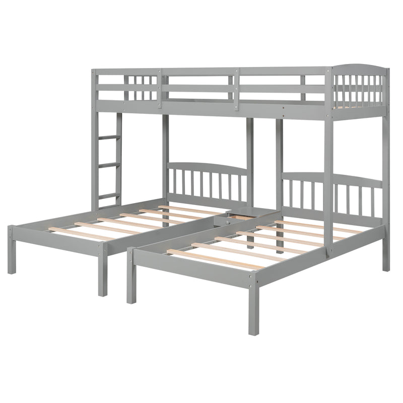 Twin over Twin & Twin Bunk Bed with Built-in Middle Drawer, Gray