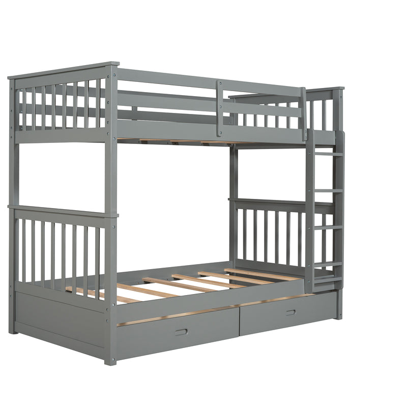 Twin-Over-Twin Bunk Bed with Ladders and Two Storage Drawers (Gray)(LT000265AAE)