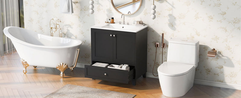 Bathroom Vanity Set With Ceramic Sink And Ample Storage Space Ideal For Small Bathrooms