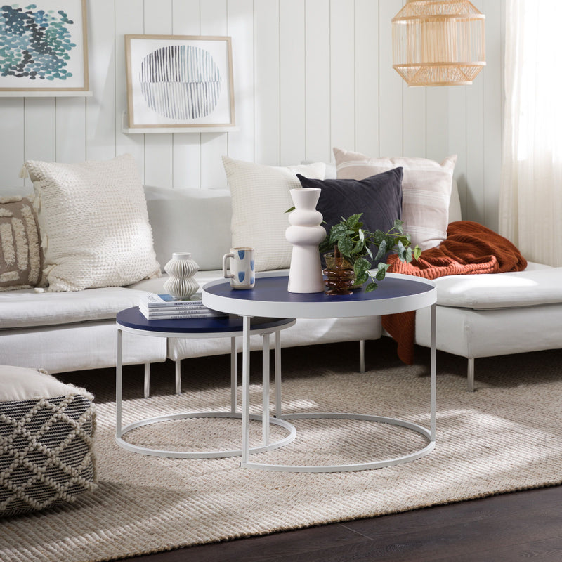 Contemporary Gallery Top Round Nesting Coffee Table Set - Blue