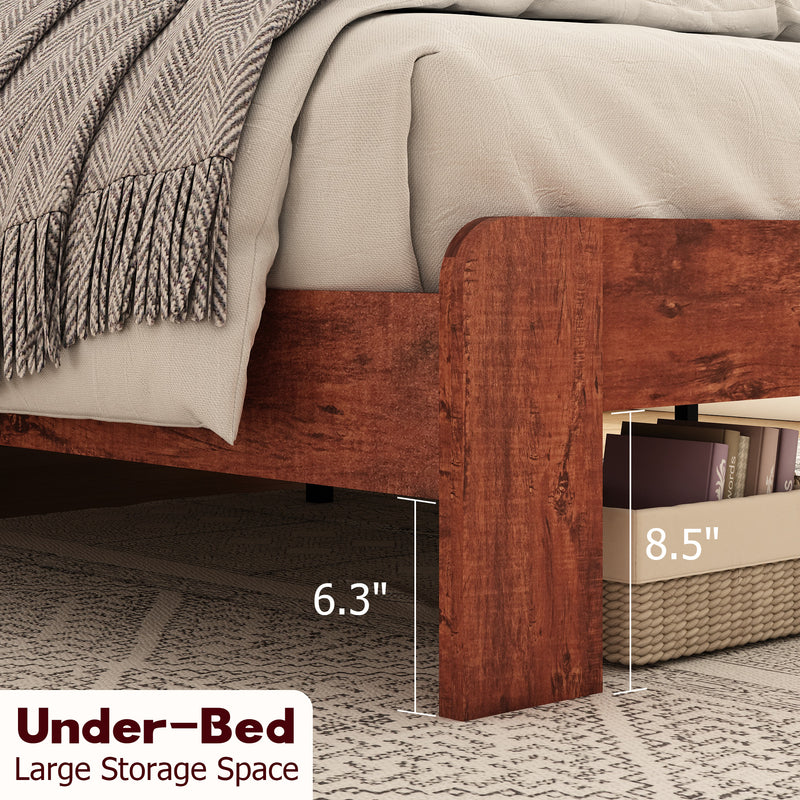 Queen Bed Frame Headboard , Wood Platform Bed Frame , Noise Free,No Box Spring Needed and Easy Assembly Tool,Large Under Bed Storage, Vintage Brown