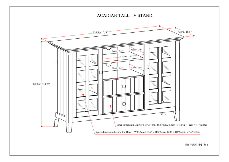 Acadian - Handcrafted Tall TV Media Stand