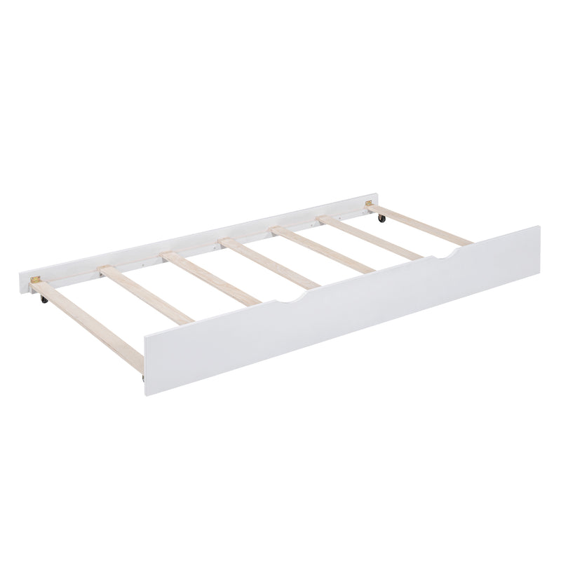 Wood Twin Size House Bed with Trundle and Storage, White