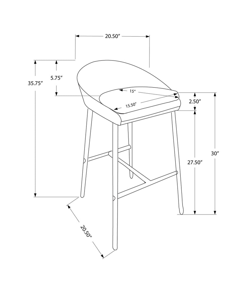 Bar Stool, Bar Height, Contemporary & Modern (Set of 2) - Gray